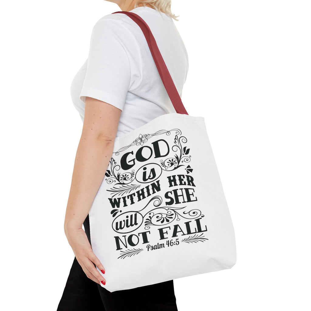 "God Is Within Her She Will Not Fall" Scripture Canvas Bag