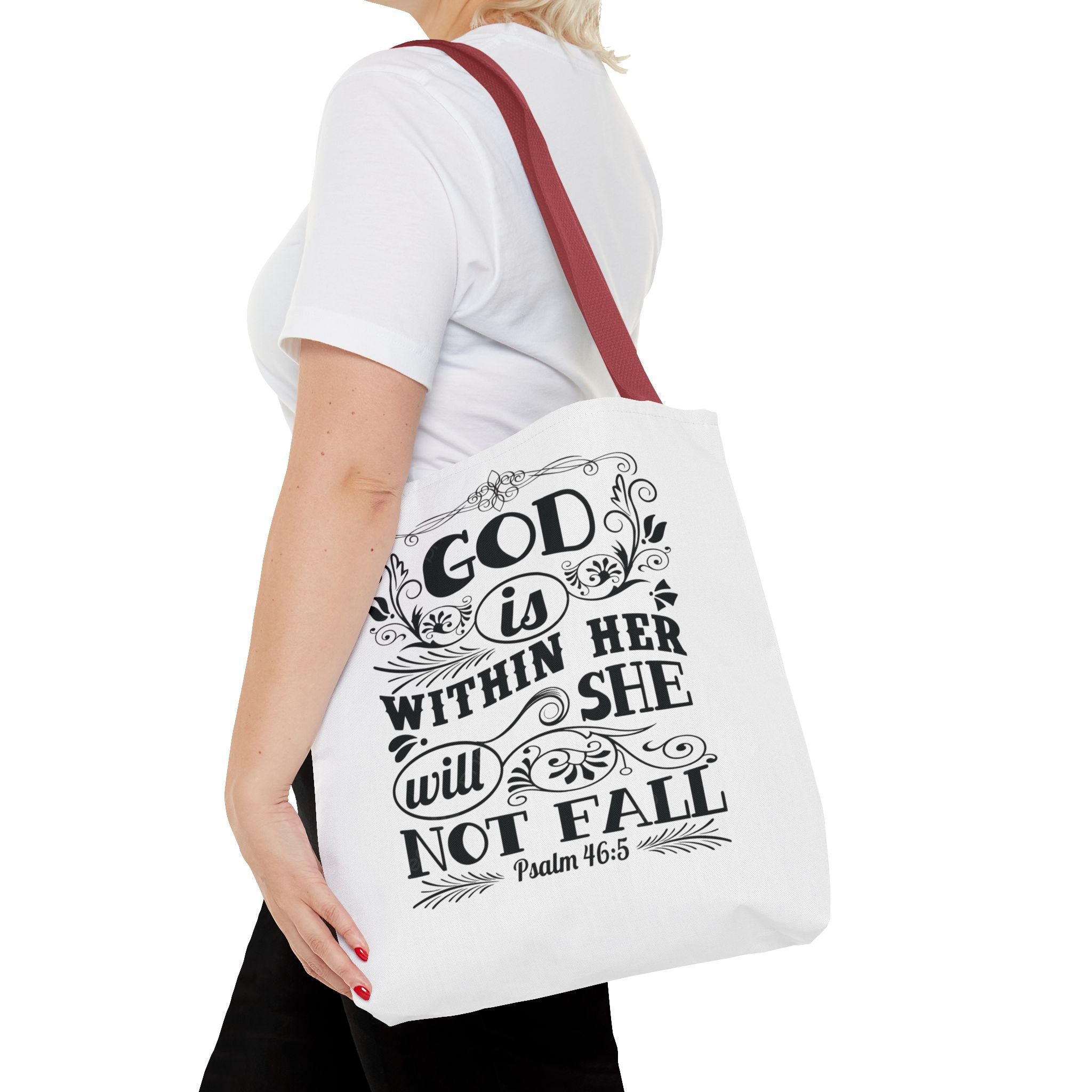 "God Is Within Her She Will Not Fall" Scripture Canvas Bag